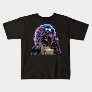Woman Warrior Panther with Cub by focusln Kids T-Shirt